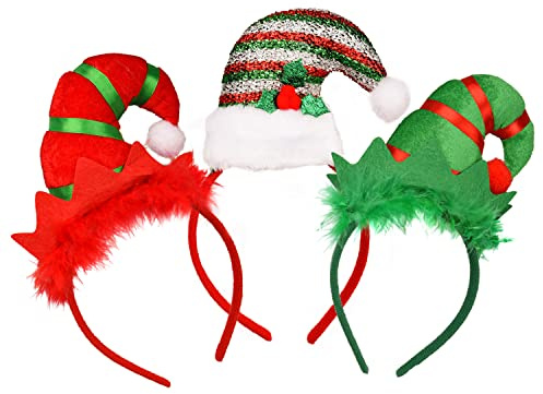 NAUZE 3 Pieces Elf Headband Christmas Headbands Elf Headwear Hair Hoops for Christmas Holiday Parties Photos Booth Gifts