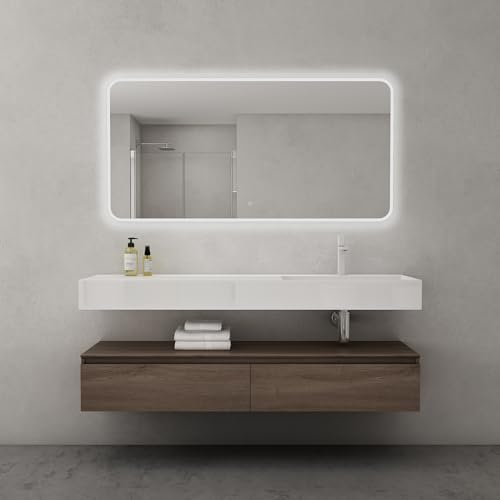 doporro Waschbecken-Unterschrank Badmöbel-Set Design Waschplatz 150x48x25cm Badzimmerschrank Up inkl. Minralguss-Waschbecken Eiche Wandmontage