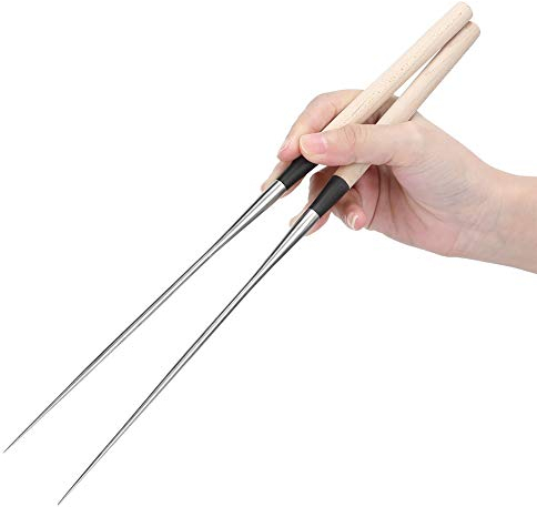 1 paire de baguettes de cuisine en acier inoxydable avec manche en bois Vaisselle Cuisine Outil Baguettes japonaises pour Hot Pot Cuisson Frire Passe au lave-vaisselle