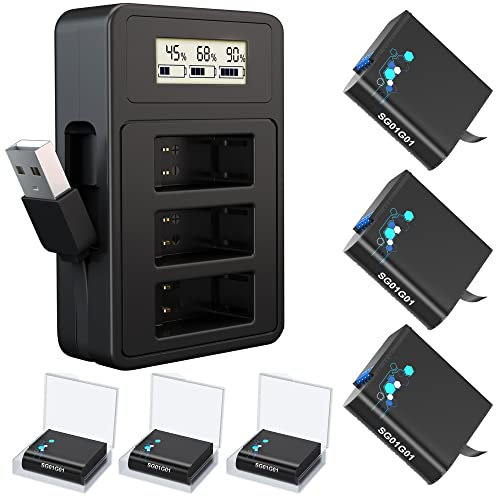 3 Pack Replacement Batteries for GoPro Hero 8/7/6/5 and Quick Charger with Digital Monitor 1800mAh Batteries (Fully Compatible with Official)