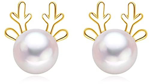 Zolkamery Silber Weihnachten Ohrringe Damen, 925 Sterling Silber Weihnachts Ohrstecker, 10mm Klein Schlafen Ohrstecker, Schneeflocke Elch Perle Zirkon Weihnachtsmann Ohrstecker Silber für Damen