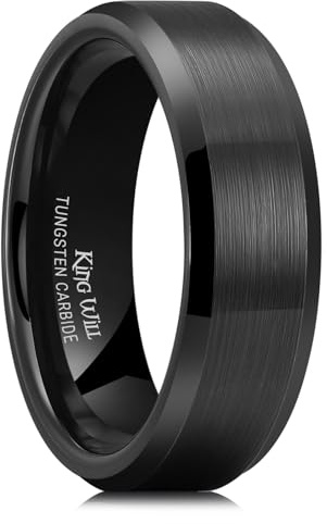 King Will Silber/Schwarz/Gunmetal Grau Wolframkarbid Ring - 6MM/7MM/8MM Versprechen Ehering für Männer Komfort Passform Abgeschrägte Kanten/Stufenkanten