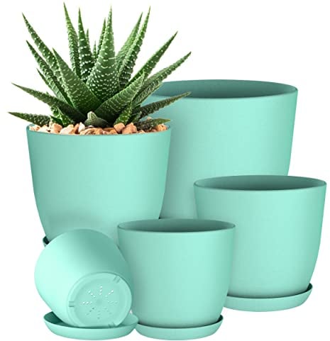 Utopia Home - Plant Pots Indoor with Drainage - 7/6.6/6/5.3/4.8 Inches Flower Pots for Indoor Planter - 5 Pack Plastic Planters - Ideal for Stocking Stuffers or Home Christmas Decorations - Aqua
