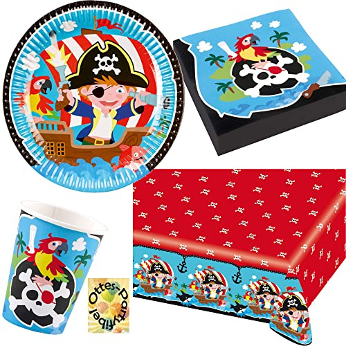 Pirat-Seeräuber-Pirates-Party-Set 37tlg. - für 8 Gäste Servietten Tischdecke Teller Becher