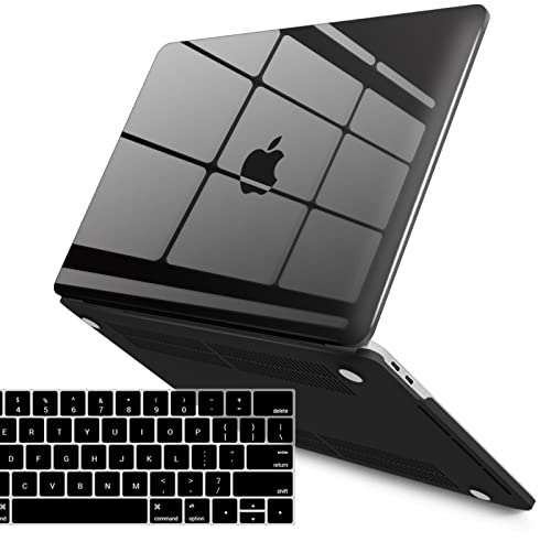 IBENZER Kompatibel mit MacBook Pro 15 Zoll Hülle 2019 2018 2017 2016 A1990 A1707, Kunststoff-Hartschale mit Tastaturabdeckung für Mac Pro 15 Touch Bar, Crystal Black, T15CYBK+1