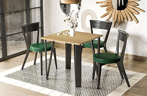 Endo-Moebel Esstisch Adeo 80 cm bis 170 cm erweiterbar Küchentisch extravagant Schwarze Metallbeine (Natur Eiche)