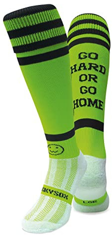 WackySox Lime Green Go Hard or Go Home Rugby Socks, Tour Socks, Hockey Socks, Sports Socks for Men and Women - Suitable for Football, Hockey, and Running Socks