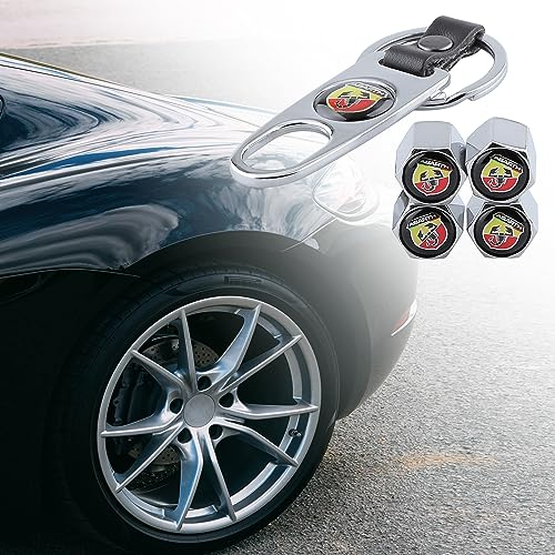 4 Stück Abarth Ventilkappen für Autoreifen mit Leder-Metallschlüssel