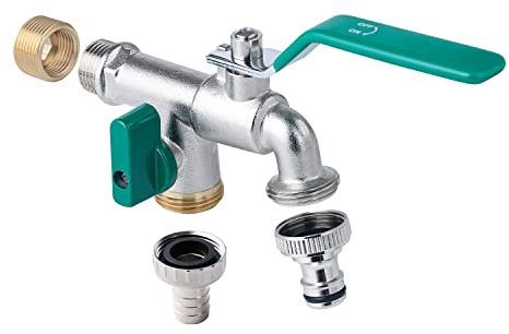 Tech Traders Premium Universal Double Brass tap with Two Hose Connections-Double Water tap with 1/2 and 3/4 Inch Connections-Suitable for Garden Household and Industrial use.