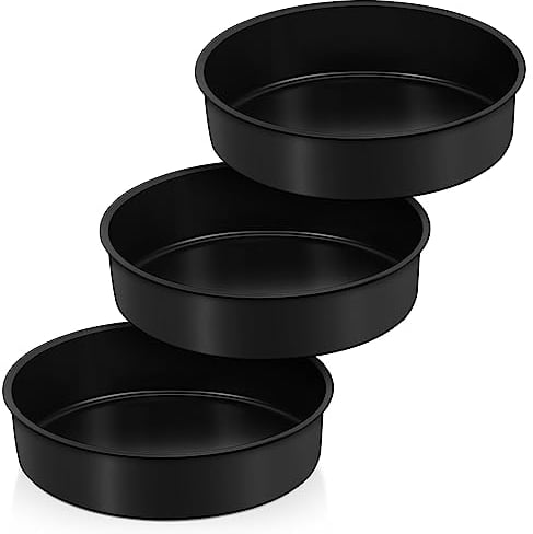 Joyfair 8 Inch Non Stick Cake Tin, Stainless Steel Cake Pan Set of 3, Round Large Baking Tin for Birthday Wedding, Stainless Steel Core & Non-Toxic Coating, Straight Side & 2 Inch Deep, 20cm