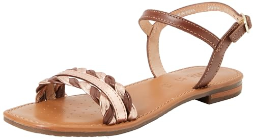 Geox Sandalo piatto da donna D Sozy Q A, cognac/oro rosa, 41 EU, Cognac Rose Gold, 41 EU