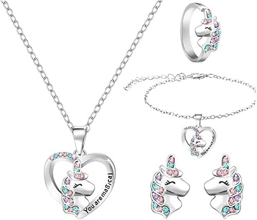 TOFBS Ensemble de Bijoux pour Filles Cheval Collier Bracelet Bague Boucles d'oreilles Bijoux Set Cadeau d'anniversaire Bijoux Enfants pour Fille