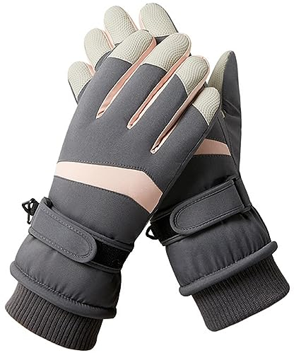 Hjkiopc Damen Ski Handschuhe Winter Winddicht Wasserdicht Schnee Touchscreen Thermal Handschuhe Warme verdickte Handschuhe mit Fleece für Skifahren Laufen Radfahren Wandern (Grau)