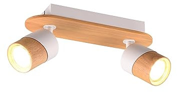 meineWunschleuchte Deckenstrahler Korpus und Lampenschirm Naturholz, Breite 28cm