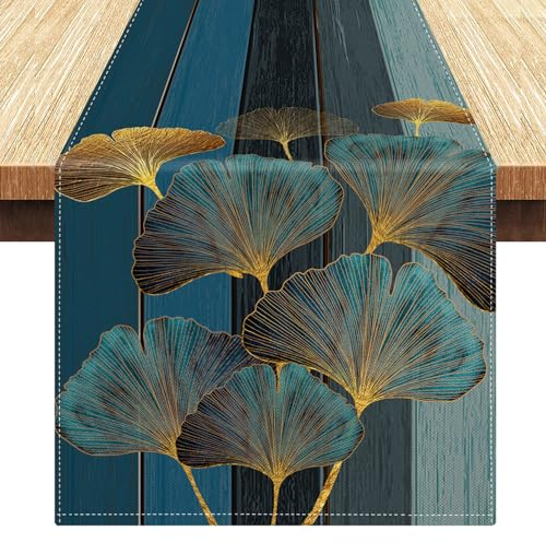 LRartdeco Tischläufer Blau 40x140 Table Runner Modern Tischband Holz Textur Landhausstil Abwaschbar Tischläufer Winter Läufer Tisch Leinen für Party Wohnzimmer Restaurant Dekoration