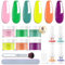 Eodci 12 Stücke Dipping Powder Nails Starter - 6 Farben Neonrosa Gelb Orange Lila Frühlings Sommerfarben Dip Puder Kit mit Base Top Coat, Activator and Nägel Brush Dip Maniküre Sets für Anfänger
