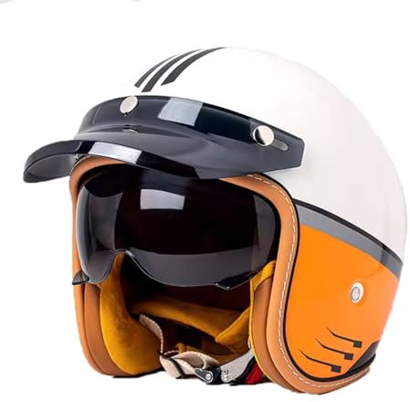 Retro 3/4 Motorrad Helm Jethelm Vintage-Roller-Helm, DOT/ECE-Zertifizierter Retro-Motorradhelm Mit Offenem Gesicht Für Damen Und Herren, Leichter Moped-Helm F,M