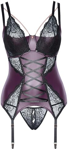 Cottelli CURVES Strapshemd Lila/Schwarz 95E/2XL