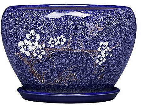 LWLYLCHBM Maceta redonda de cerámica extra grande para interiores y exteriores, decoración de jardín, maceta azul, adecuada para oficina en casa, color azul, M