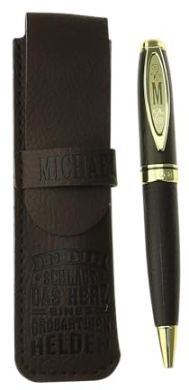 History & Heraldry Bamboo Persönlicher und individueller Kuli Kugelschreiber Stift mit Namen und Spruch Personalisiertes Etui Monogramm-Design persönliches Geschenk (Kuli Michael)