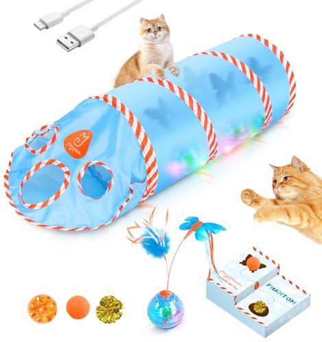 Migipaws Interactive Cat Toy Set, Moving Shadow Play of Butterfly on Cat Tunnel, Intelligent Rotating Ball,Cardboard Box Toy, Rechargeable