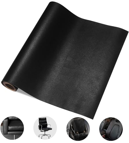 INYEEXUP Kunstleder Selbstklebend Schwarz, 43 x 300cm Wasserdichte Lederflicken Selbstklebend, Selbstklebendes Leder für Sofa, Jacken, Tasche, Möbel, Autositz Reparatur und Renovierung