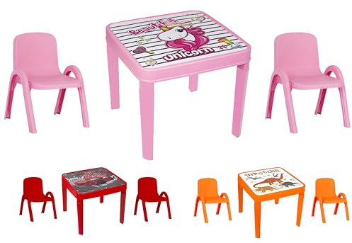 A406 Toddlers Table and chair set children chairs and Table set Kids Plastic furniture for bedroom study desk and chair for Boys and Girls Indoor and Outdoor (Pink)