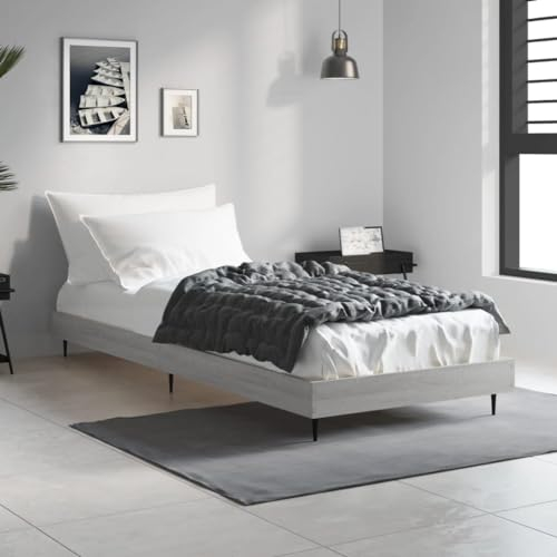THOYTOUI Bettgestell, Bett Bettsystem Seniorenbett Bettrahmen Geeignet für Schlafzimmer Mehrbettzimmer Wohnung Hotel Grau Sonoma 75x190 cm Holzwerkstoff