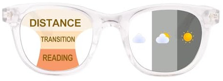 SKYWAY Gleitsichtbrille Photochrome Progressive Multifocus Anti Blaulicht Lesebrille Herren Damen Federscharnier Computerbrille Lesehilfe Selbsttönend Sonnenlesebrille UV400 Schutz,2.5,Transparent