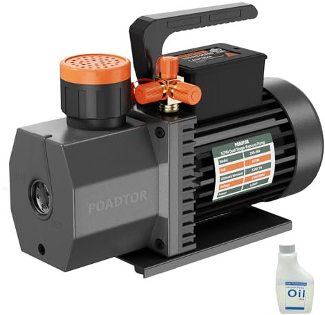 POADOTR 2-Stage Vacuum Pump HVAC, 5CFM Vacuum Pump for R12 R22 R134a R410a, HVAC/AUTO AC Refrigerant Recharging, Milking Cow, Oil Included