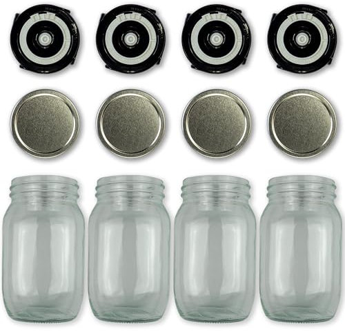 Blubberglas Fermentationskit Erweiterung | Fermentier Set | 4X Gläser mit Fermentationsdeckel & Schraubdeckel | Fermentierglas für Zuhause|Sauerkraut, Sauerteig & viel mehr Fermentieren