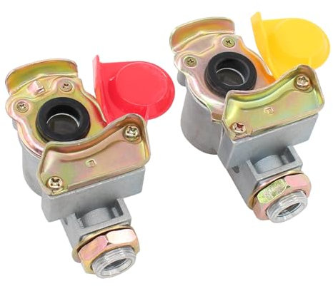 Kupplungskopf M16 mit Filter ohne Ventil Set Druckluftkopf rot gelb M16x1,5 mit Staubkappe für LKW Zugmaschine Traktor Druckluft Motorwagen Zugfahrzeug Traktoren Bremse Anhänger Auflieger M24 x 1,5