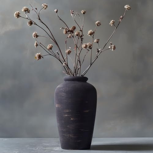 Große rustikale Keramikvase, 27,9 cm, schwarz, Vintage, dekorative Vase, Bauernhaus, hohe schwarze Vase für Heimdekoration, Wohnzimmer, Regaldekoration, Eingangsbereich, Tischdekoration (schwarz)