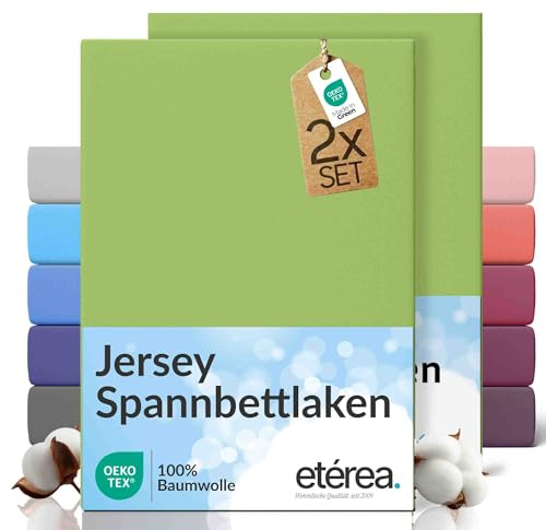 etérea Jersey 2er Set Spannbettlaken 100x200cm - 120x200cm Jade bis 25 cm Höhe - 100% Baumwolle Spannbetttuch Oekotex - Doppelpack Bettlaken 100x200 cm - 120x200 cm - Grün