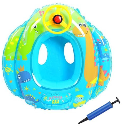 Flotador bebé Dinosaurio con Asiento,Anillo de Natación Dinosaurios Piscina Flotador ​Inflable con Volante para Niños Flotador de Natación Barca Hinchable Nadar Entrenador Juguetes de Piscina,Azul