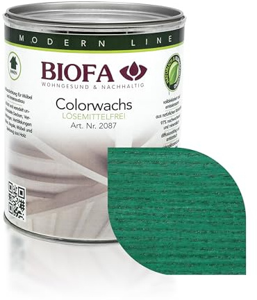 Biofa Colorwachs farbig 20871, 54 Farben, Holzwachs Holzschutz, lösemittelfrei, Holzfarbe Innen (Tannengrün 0,375L)