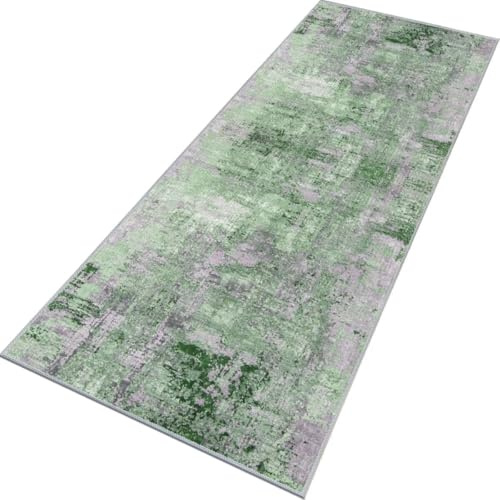 Rglxing Teppich Läufer Flur rutschfest Küchenteppich Fußmatte 70X160CM Waschbar Grün Grau Modern Teppichläufer Meterware Schmutzfangmatte Teppichläufer für Flur Küche Eingang Wohnzimmer Schlafzimmer