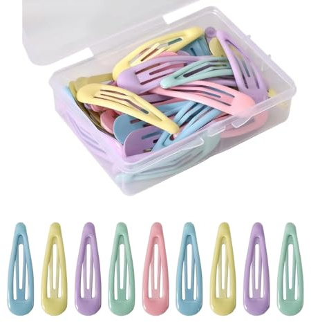 Fermagli per Capelli a Scatto, 40 Pezzi Mollette Bambina Donna 5 cm, Mollette a Scatto Antiscivolo, Piccoli Accessori per Capelli con Scatola (Stile colorato A)