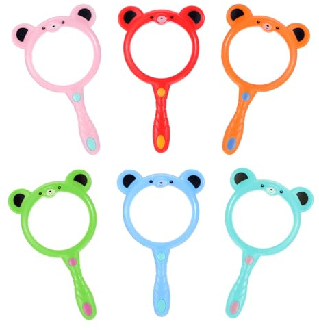 Larrel 6 lenti di ingrandimento per bambini, 13 x 8 cm, in plastica colorata, portatile, con ingrandimento 5x, per osservazioni e educazione dei bambini, 6 pezzi