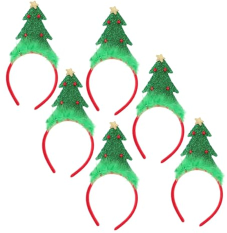 WOONEKY Lot de 6 Bandeaux de Noël pour Femmes en Tissu Design Arbre de Noël Unique, Faciles à Utiliser et Résistants, pour Fêtes et Coiffures Festives