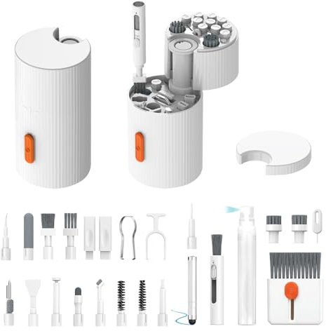 JiaTeums Elektronik-Reinigungsset mit Bildschirmreiniger und Tastaturbürste | 33in1 Multifunktionsreiniger, USB-Ladeport-Reparaturwerkzeuge, Telefonständer, Kartenspeicherplätze, Stylus Pen für iPhone