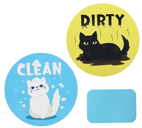 Katze Geschirrspüler Magnet Sauber Schmutzig, Doppelseitig Spülmaschine Schild Sauber Schmutzig mit Selbstklebender Metallplatte für Geschirrspüler Waschmaschine Kühlschrank