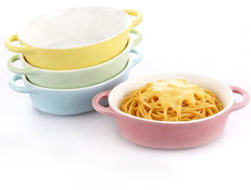 LDHHYH 4 Pack Ceramic Baking Dishes, Individual Pie Dishes for the Oven | Mini Oval Ceramic Oven Baking Dishes for Lasagna, Dessert, Side Dish, 18x11.5x4.5cm, 4 Colours