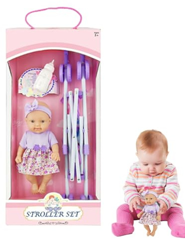 10-Zoll-Puppenwagen-Spielset – Faltbarer Kinderwagen Mit Zubehör, Realistisches Puppenspielzeug | Inklusive Flasche, Geeignet Für Kinder Und Mädchen, Rollenspiel, Zuhause, Reisen, Geschenk, Fantasievo