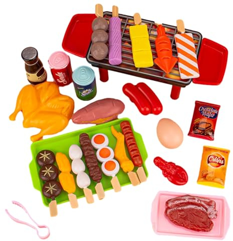 Kinder Grill Spielzeug und Zubehör, Garten Küche Grill Spielset für Kinder, Spielzeug Essen für Kinderküche, Rollenspiele Spielküche Zubehör Geschenk für Jungs und Mädchen 3 4 5 6 Jahren