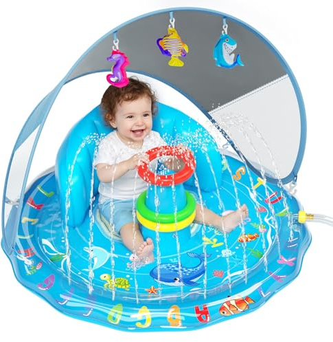 Qmioti Baby Splash Pad, Inflatable Baby Pool Float with Canopy