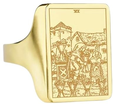 Chevalière de tarot 6 tasses | Bijoux Trionfi personnalisés | Breloque rectangulaire diseuse de bonne aventure | | Argent sterling 925 plaqué or