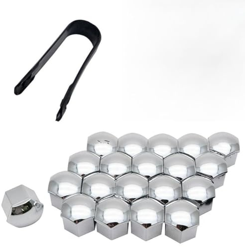 QIZUN 20Pcs Cache Écrou de Roue pour Ford Kuga II DM2 2012-, Couvre Boulon de Roue Hexagonal Protection Jante avec Outil d'Extraction Dépose,Silver-17mm