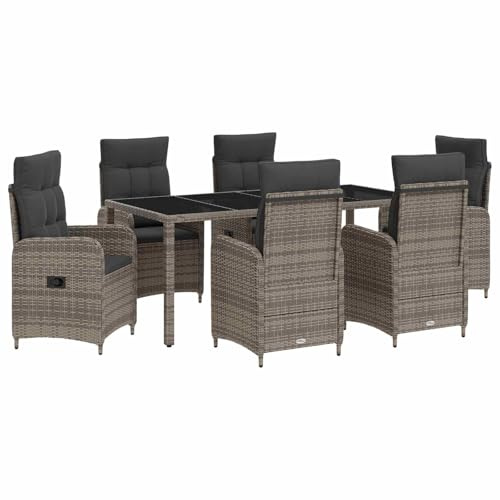 vidaXL Outdoortisch-Set 7 pcs Hellgrau und Dunkelgrau 190 x 90 x 75 cm, Stilvolles, modernes Essset für draußen, wetterfest, perfekt für Partys im Garten, Balkon oder beim Essen im Freien