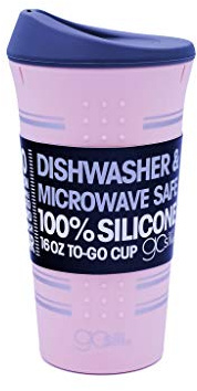 Gosili GSCOFF07 Silicone Coffee and Tea to-Go Cup, Light Pink Silver Stripes